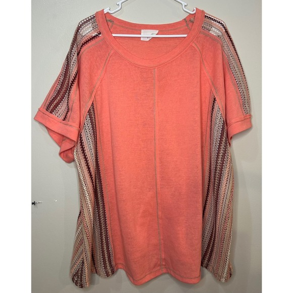 Andree Tops - Andree By Unit Coral Crochet Panel Cotton Knit Top 1X Plus Women's